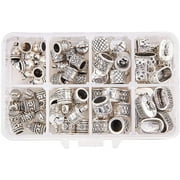 80 Pcs 8 Styles Tibetan Silver Alloy Leather Cord End Cap Bead Tube Barrel Loop Clasp for Bracelet Jewelry DIY Craft Making